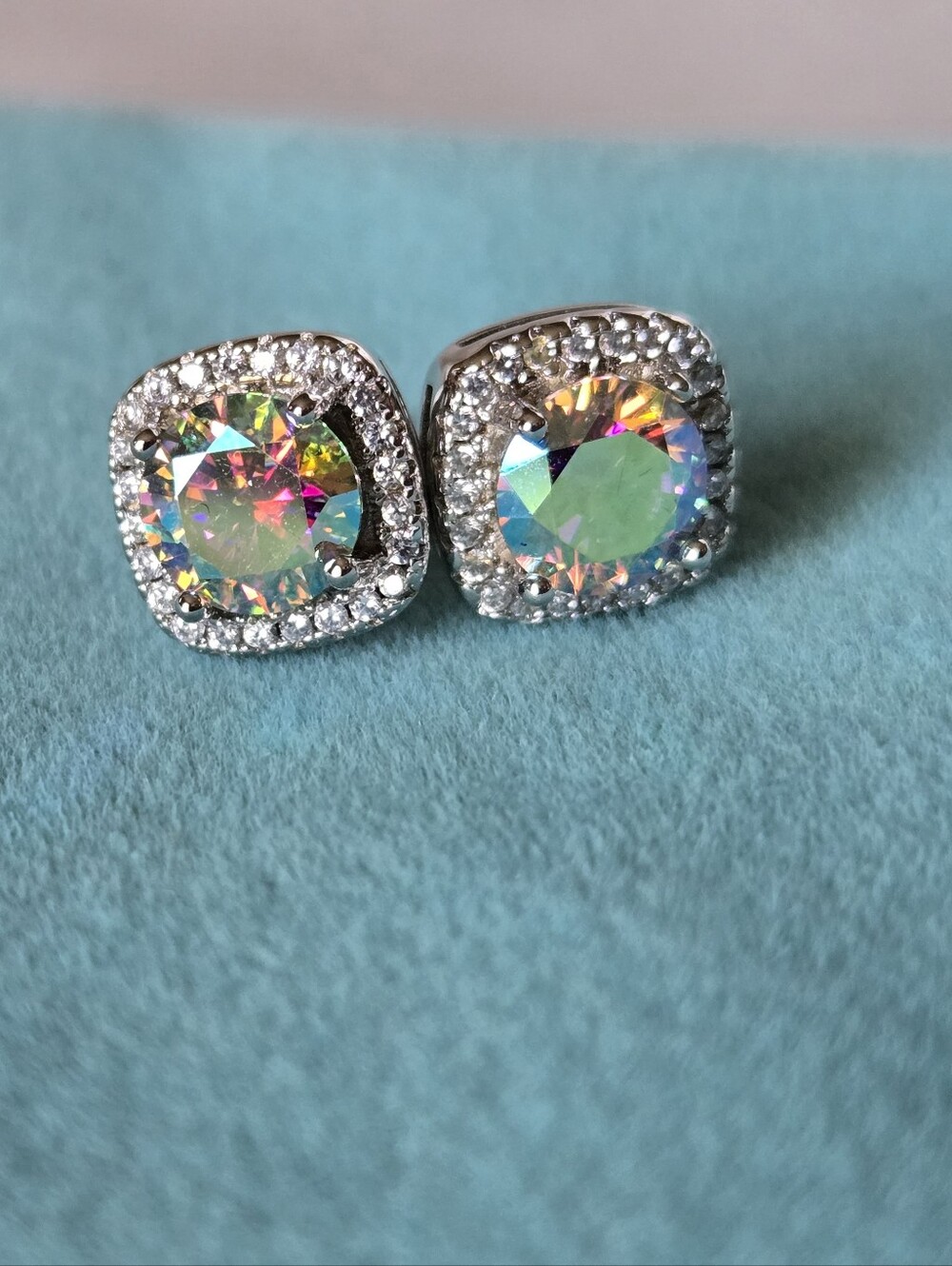 Moisanite 2 Carat Fantasy Blue Halo Stud Earrings With GRA Certification - Picture 2 of 8